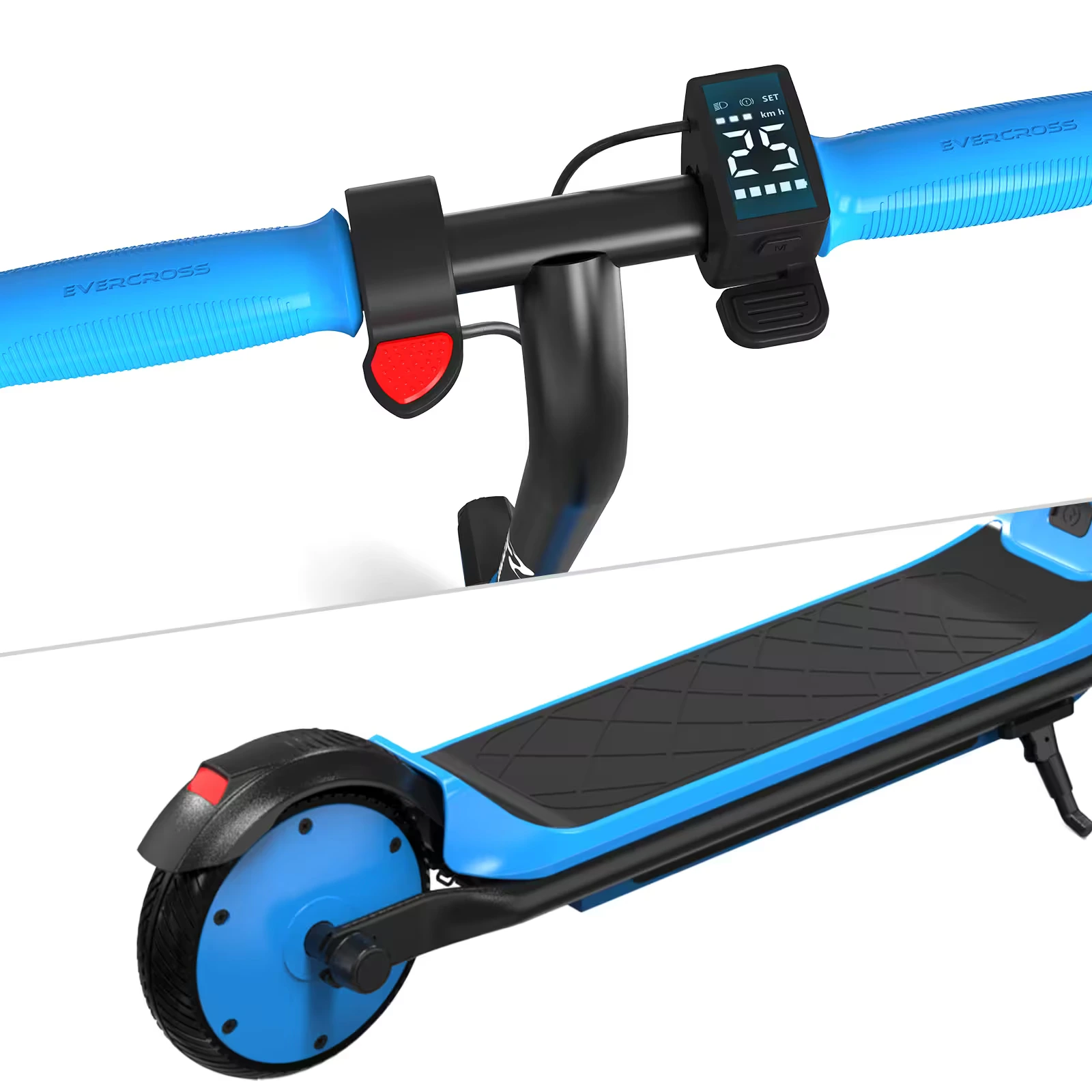 Détail guidon trottinette électrique enfant bleu