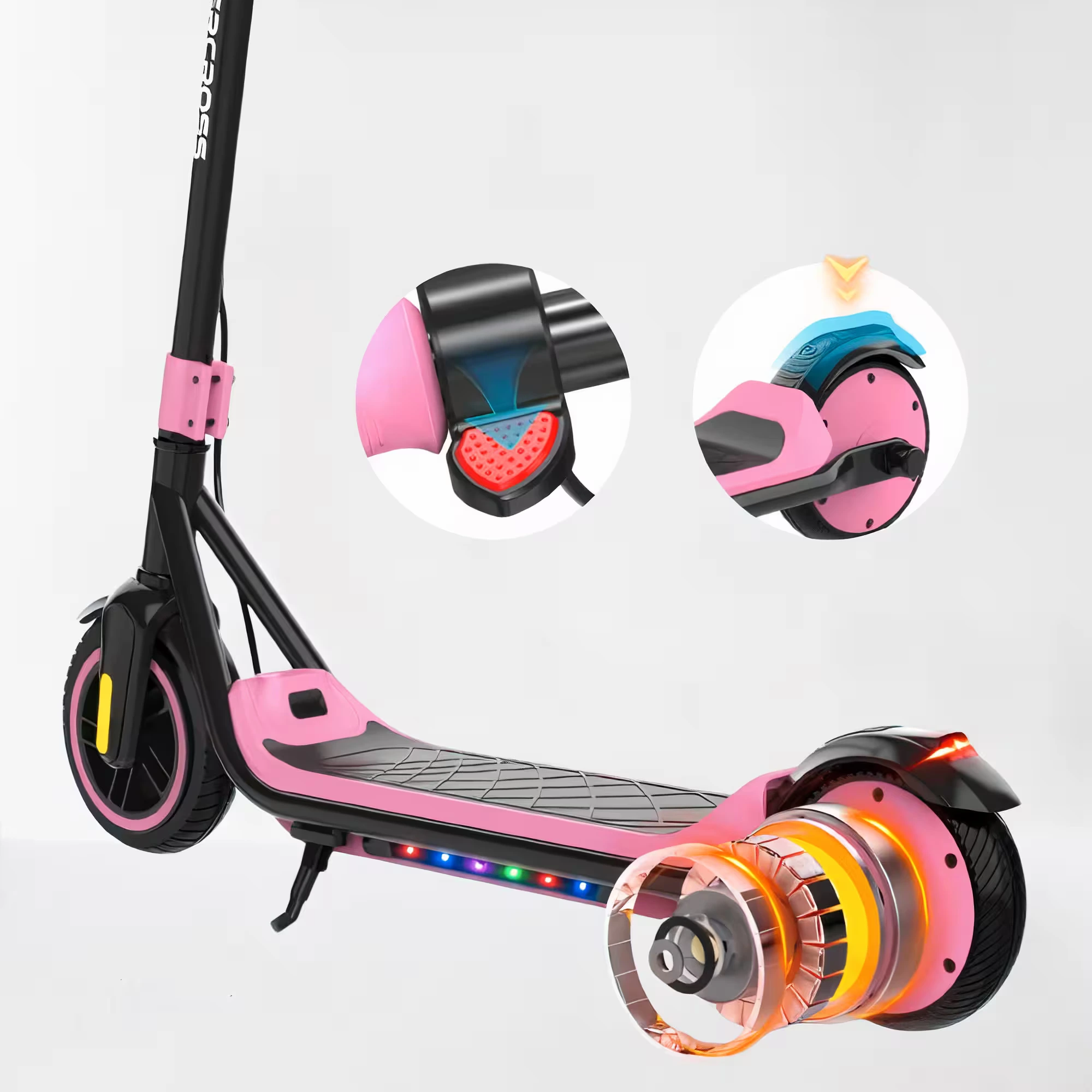 Détail roue trottinette électrique enfant rose