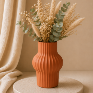 Vase Naturea terracotta en céramique avec fleurs séchées pour une décoration de mariage bohème.